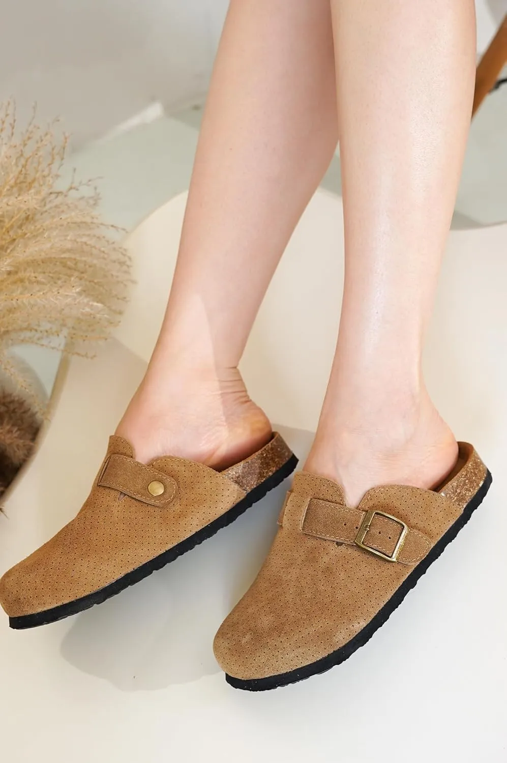 Project Cloud Genuine Leather Footbed Clogs for Women - Memory Foam Arch Support Slippers for Women - Trendy Slip-ons Women's Mules & Clogs Sandals (Benton)