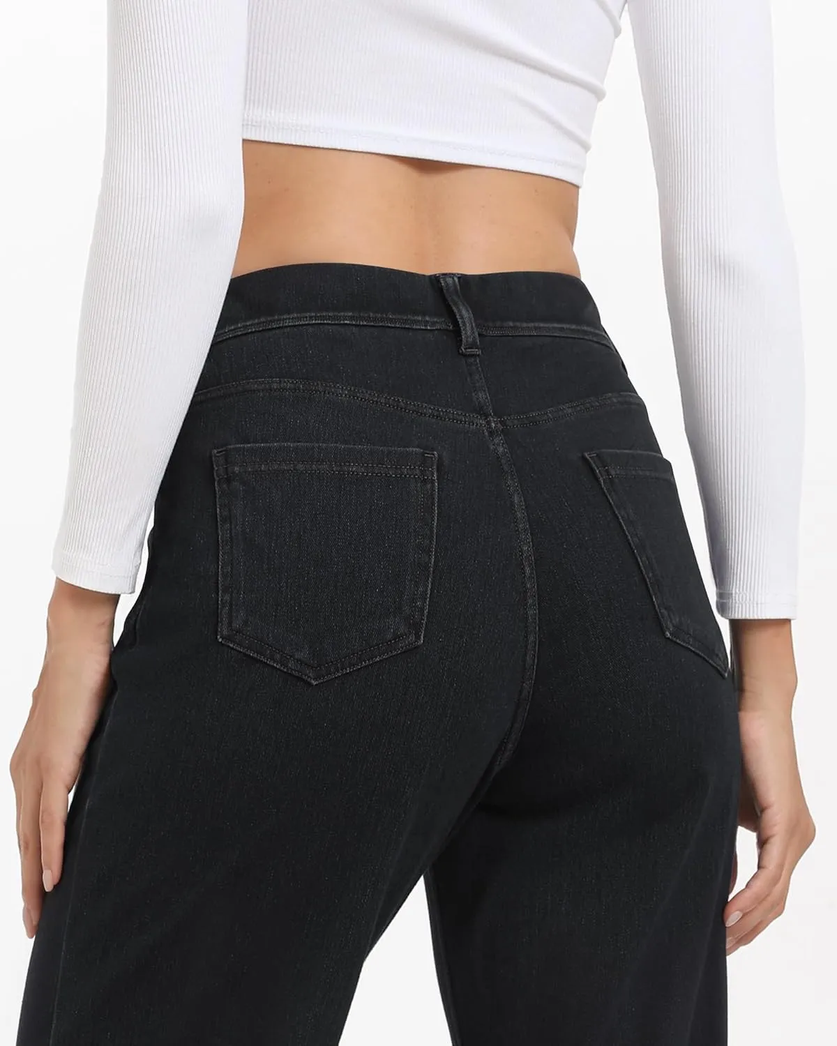 Pull On Jeans for Women Wide Leg High Waisted Stretch Baggy Jeans Casual Trendy Straight Denim Pants