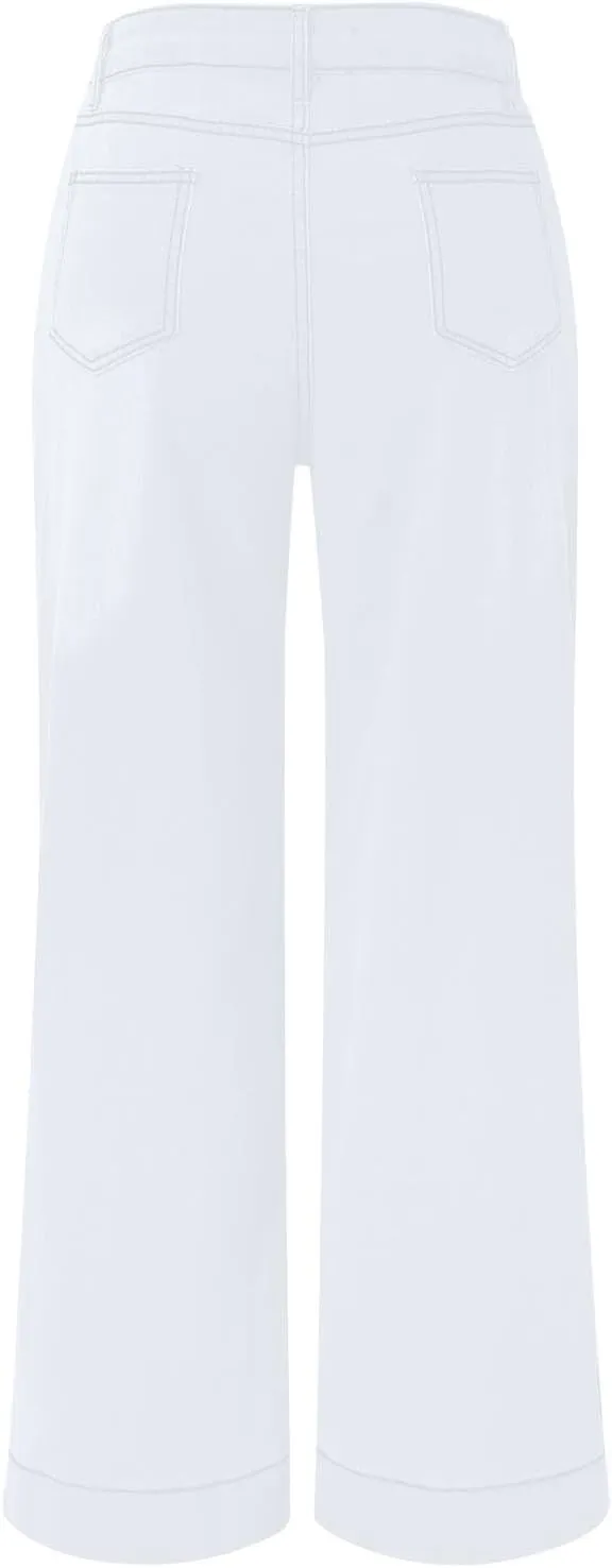 Pull on Wide Leg Jeans for Women, Trendy Straight Leg Jeans Denim Pants High Waisted Stretchy Baggy