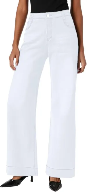 Pull on Wide Leg Jeans for Women, Trendy Straight Leg Jeans Denim Pants High Waisted Stretchy Baggy