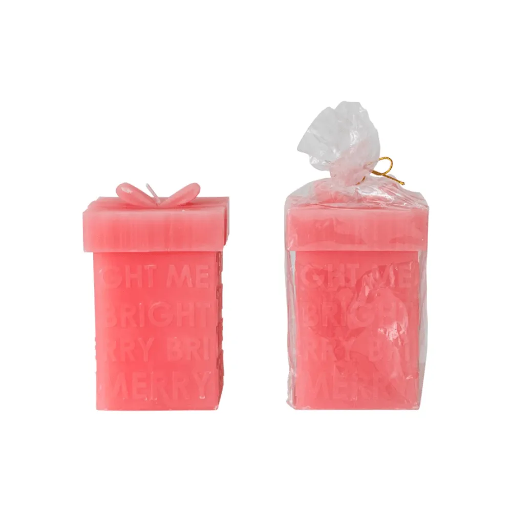 "Merry Bright" Gift Box Shaped Candle, 2 Color Options