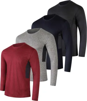 Real Essentials 4 Pack: Men's Dry-Fit UV Moisture Wicking UPF 50  SPF Sun Protective Fishing Hiking Active Long Sleeve Shirt