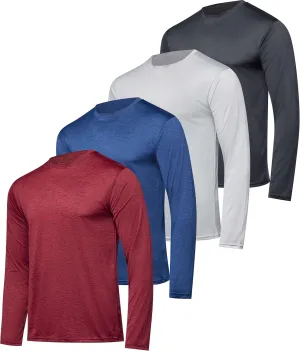 Real Essentials 4 Pack: Men's Dry-Fit UV Moisture Wicking UPF 50  SPF Sun Protective Fishing Hiking Active Long Sleeve Shirt