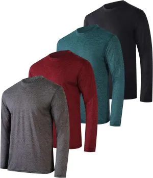Real Essentials 4 Pack: Men's Dry-Fit UV Moisture Wicking UPF 50  SPF Sun Protective Fishing Hiking Active Long Sleeve Shirt