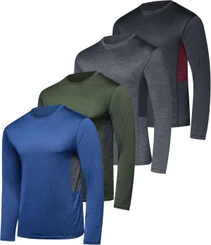 Real Essentials 4 Pack: Men's Dry-Fit UV Moisture Wicking UPF 50  SPF Sun Protective Fishing Hiking Active Long Sleeve Shirt