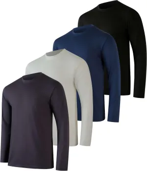Real Essentials 4 Pack: Men's Dry-Fit UV Moisture Wicking UPF 50  SPF Sun Protective Fishing Hiking Active Long Sleeve Shirt