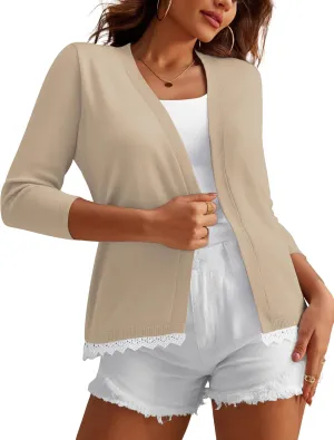 REDHOTYPE Women's Shrugs Lightweight 3/4 Sleeve Open Front Cropped Cardigan Sweaters for Women