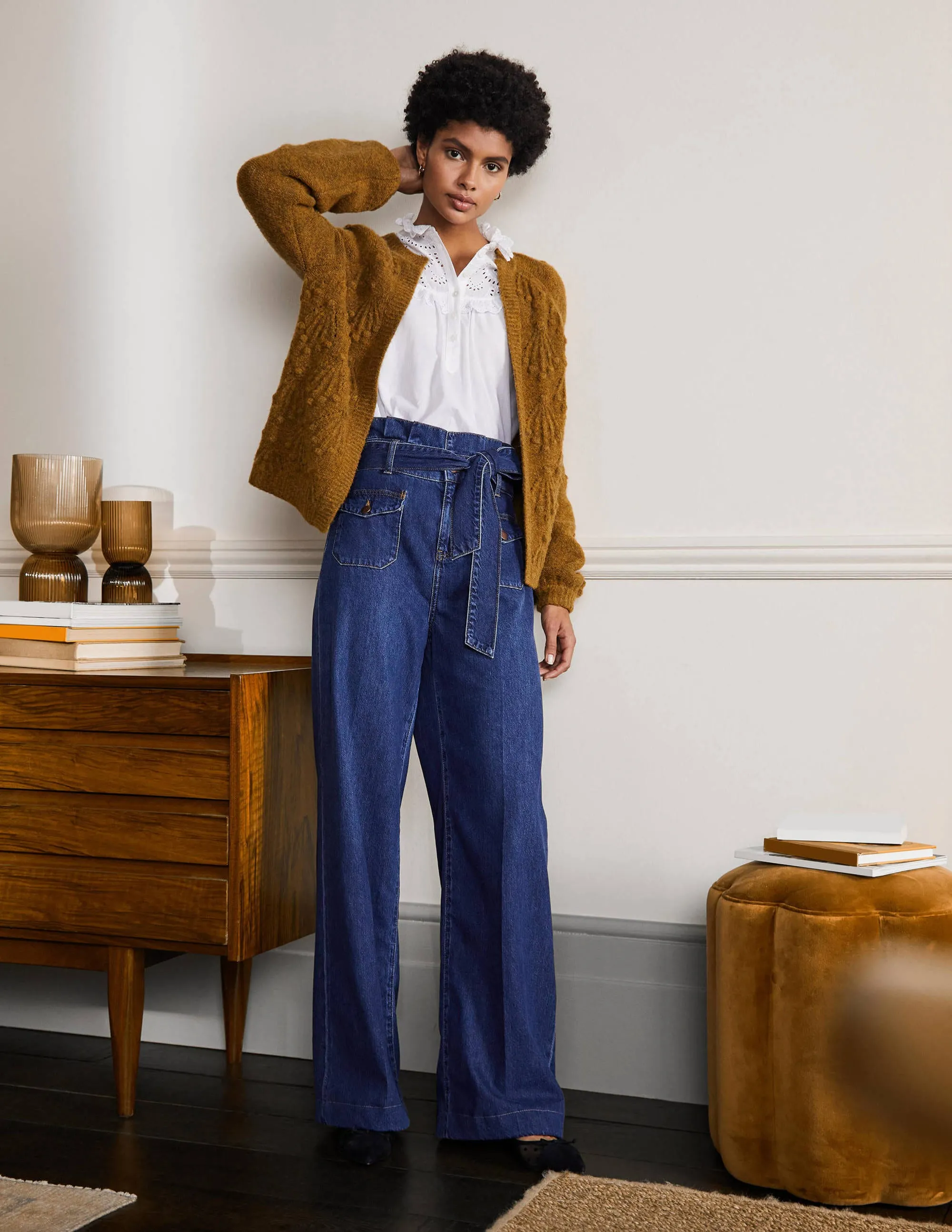 Relaxed Cable Cardigan-Moss Brown