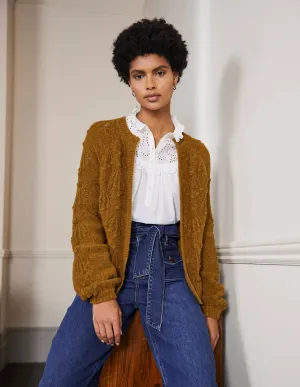 Relaxed Cable Cardigan-Moss Brown