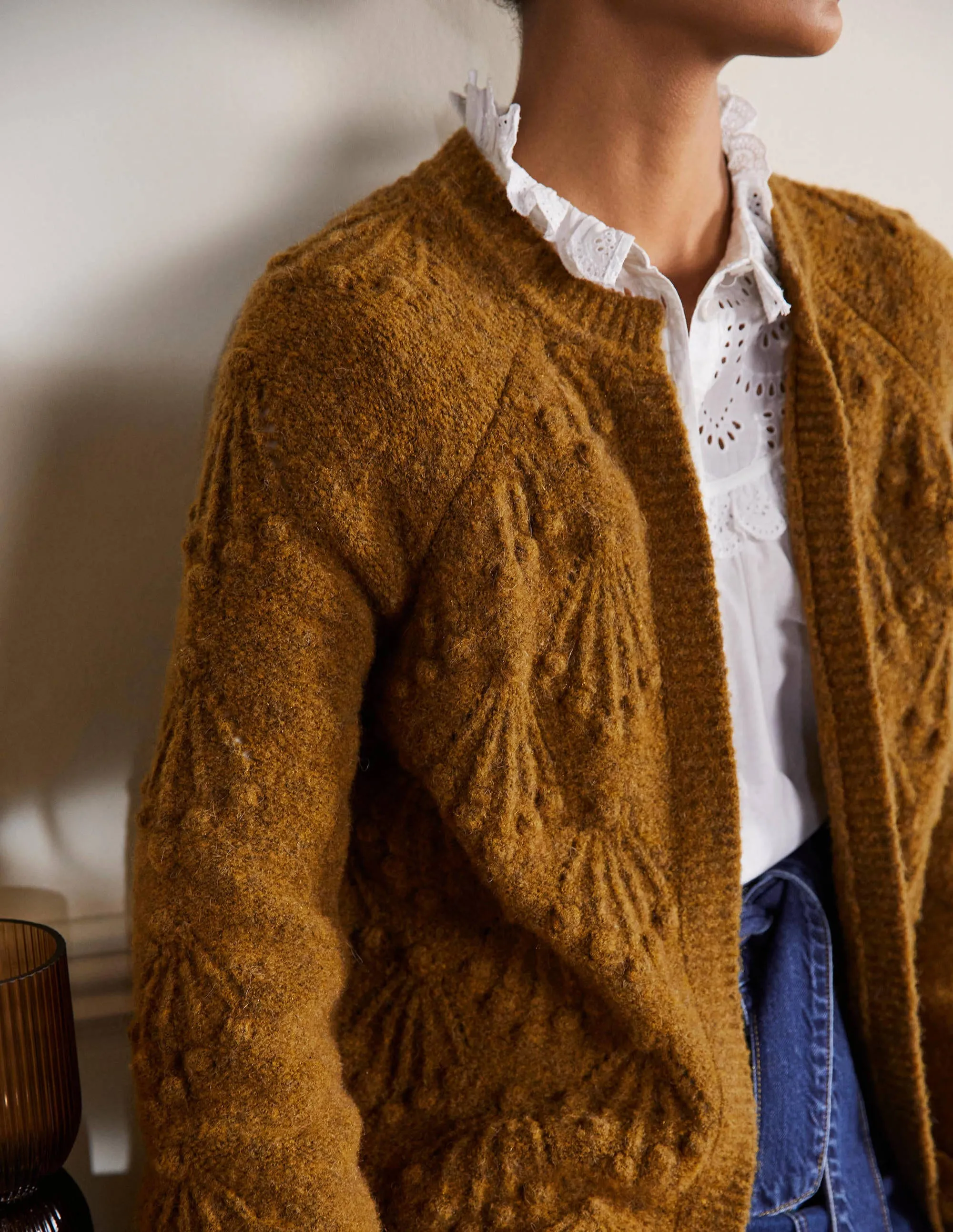 Relaxed Cable Cardigan-Moss Brown