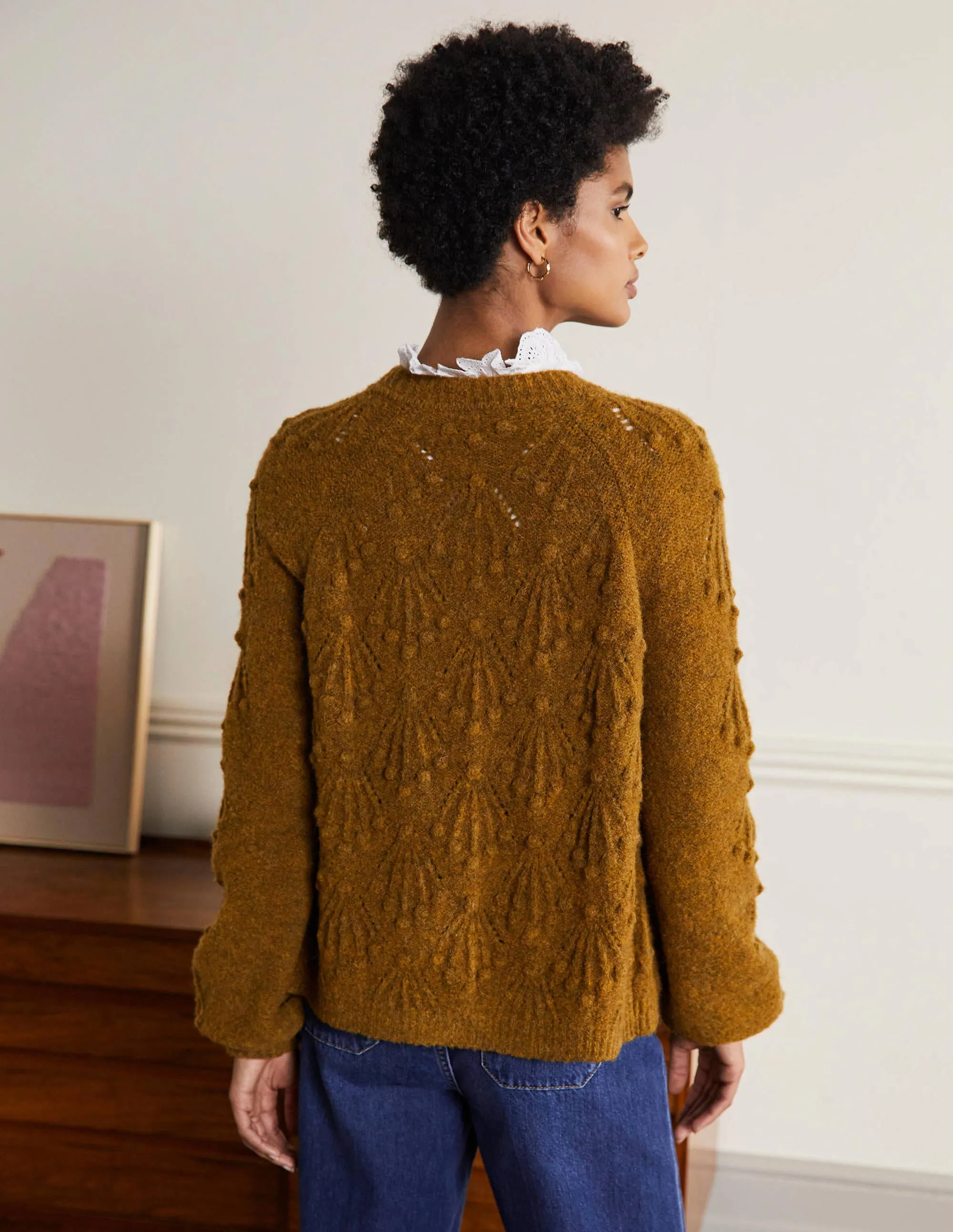 Relaxed Cable Cardigan-Moss Brown