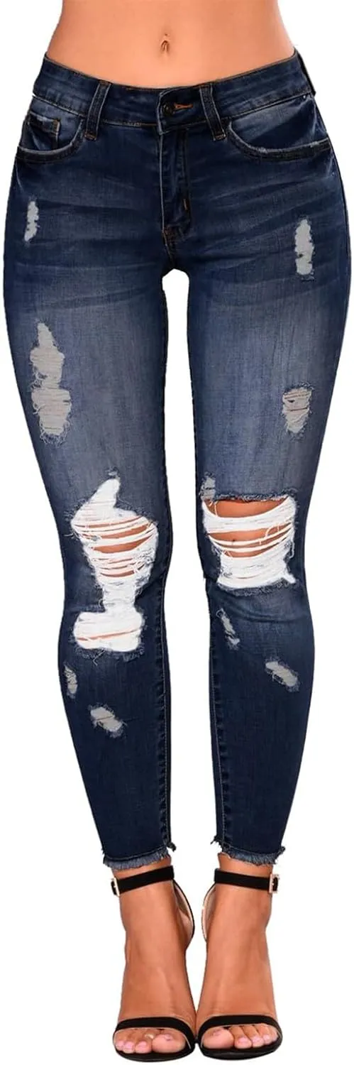 Ripped Jeans Womens Fall Fashion 2024 Trendy Winter Skinny Jeans High Waisted Tummy Control Jeggings Denim Leggings