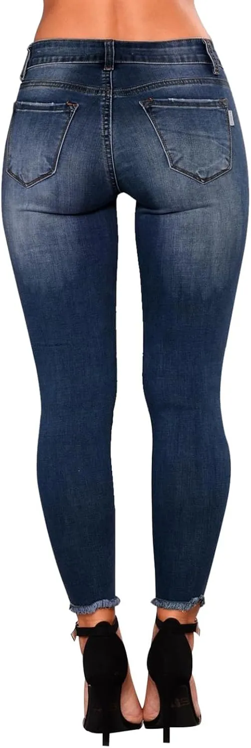 Ripped Jeans Womens Fall Fashion 2024 Trendy Winter Skinny Jeans High Waisted Tummy Control Jeggings Denim Leggings