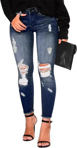 Ripped Jeans Womens Fall Fashion 2024 Trendy Winter Skinny Jeans High Waisted Tummy Control Jeggings Denim Leggings