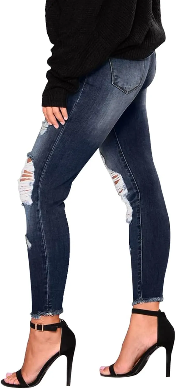 Ripped Jeans Womens Fall Fashion 2024 Trendy Winter Skinny Jeans High Waisted Tummy Control Jeggings Denim Leggings
