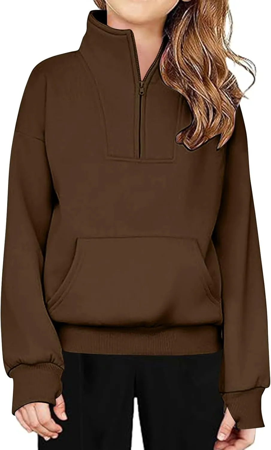 RKSTN Boys Girls Half Zip Sweatshirt Fleece Quarter Zip Pullover Sweatshirts Fall Tops with Pockets Thumb Hole