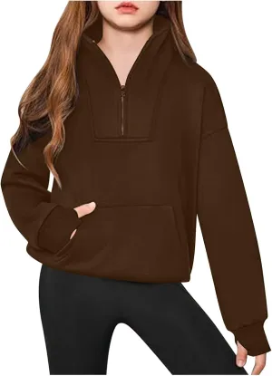 RKSTN Boys Girls Half Zip Sweatshirt Fleece Quarter Zip Pullover Sweatshirts Fall Tops with Pockets Thumb Hole