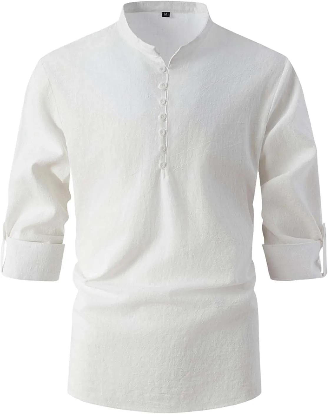 Roll Up Sleeve Shirt for Men Combat Lightweight Solid Causal Travel Tops Cotton Linen Regular Fit Fashion Half Button Shirts