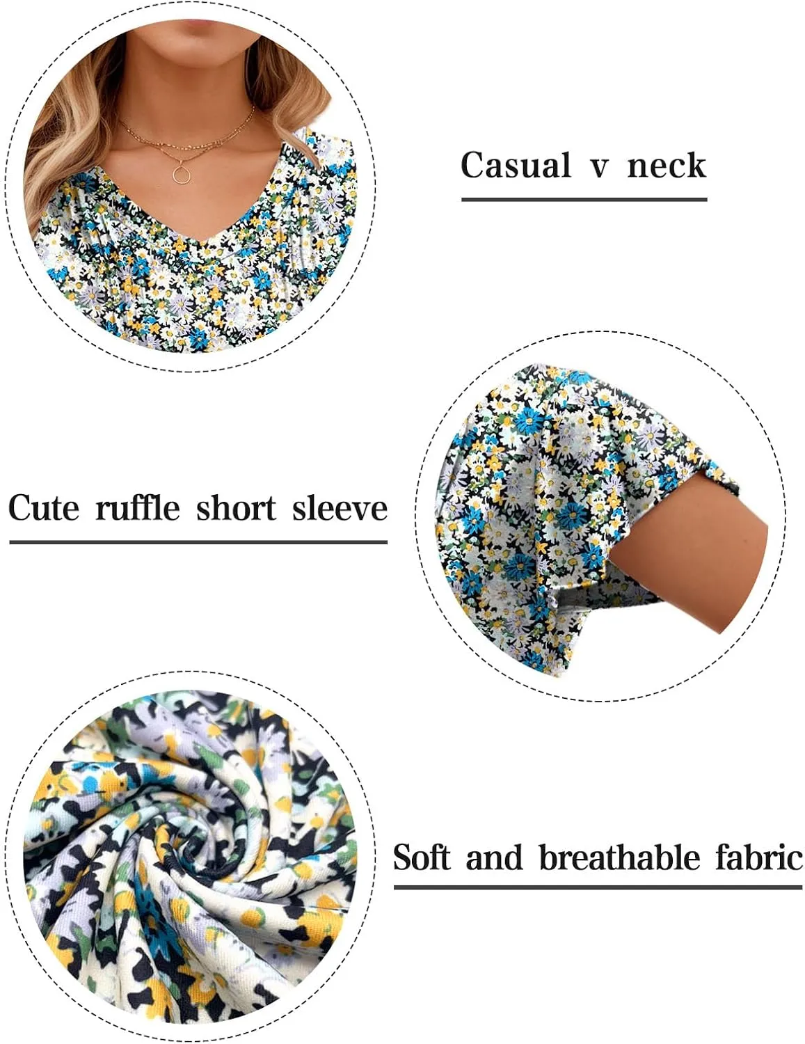 ROSRISS Plus-Size Tops for Women Summer Ruffle Short Sleeve Casual V Neck Tunics