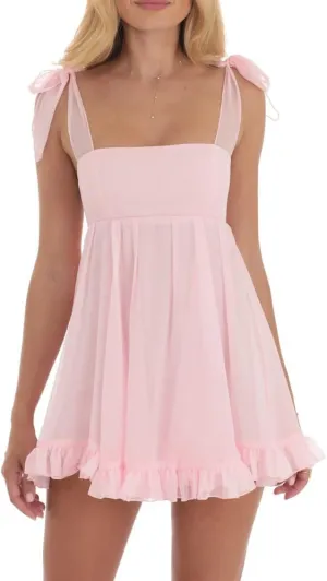 Ruffle Sleeve Tiered Babydoll Dress Summer Square Neck Tie Back Short Dresses Women Casual Y2k Sleeveless Mini Dress