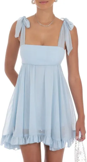 Ruffle Sleeve Tiered Babydoll Dress Summer Square Neck Tie Back Short Dresses Women Casual Y2k Sleeveless Mini Dress