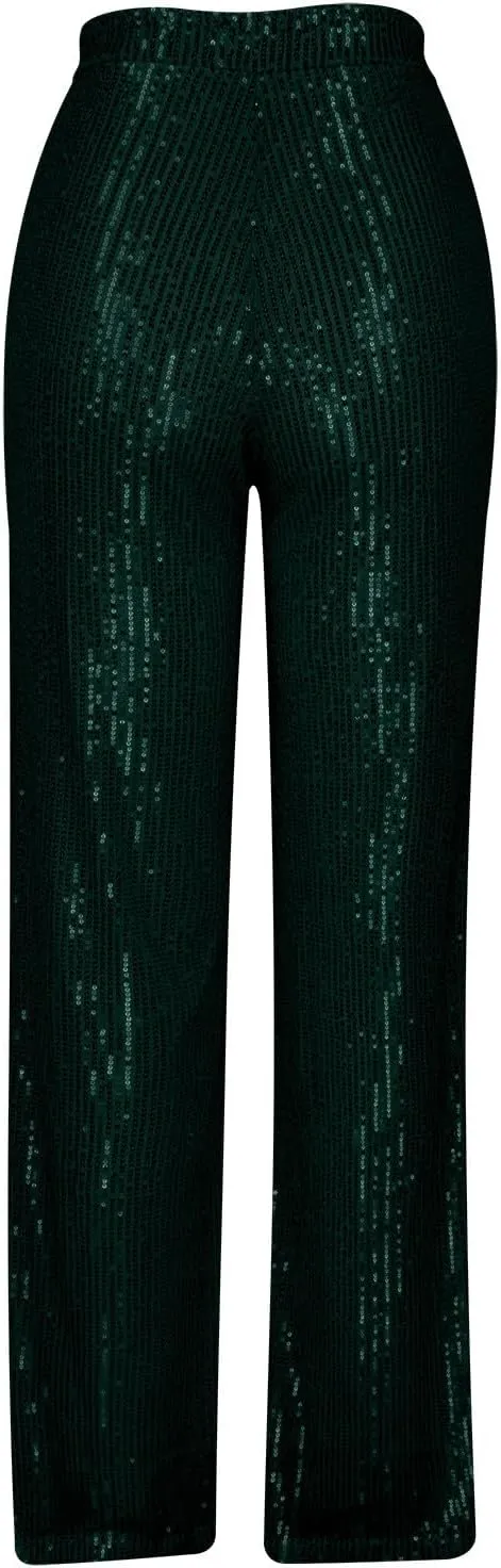 Sequin Pants for Women High Waist Palazzo Pants Long Culottes Glitter Wide Leg Pants Bling Party Clubwear Trousers