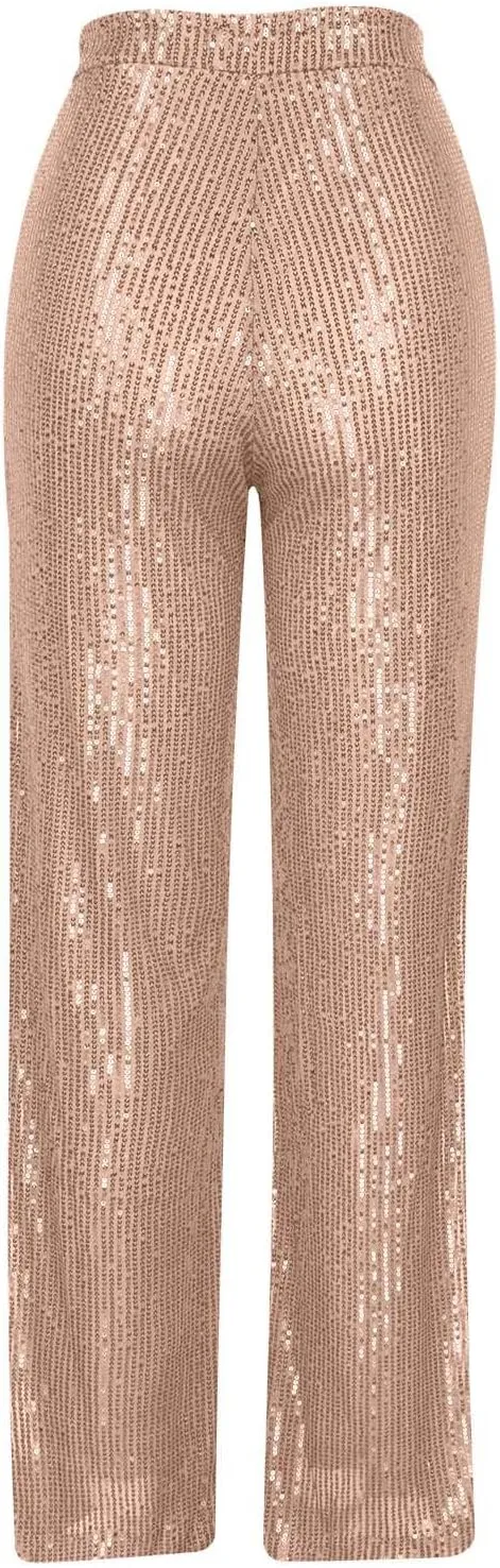 Sequin Pants for Women High Waist Palazzo Pants Long Culottes Glitter Wide Leg Pants Bling Party Clubwear Trousers
