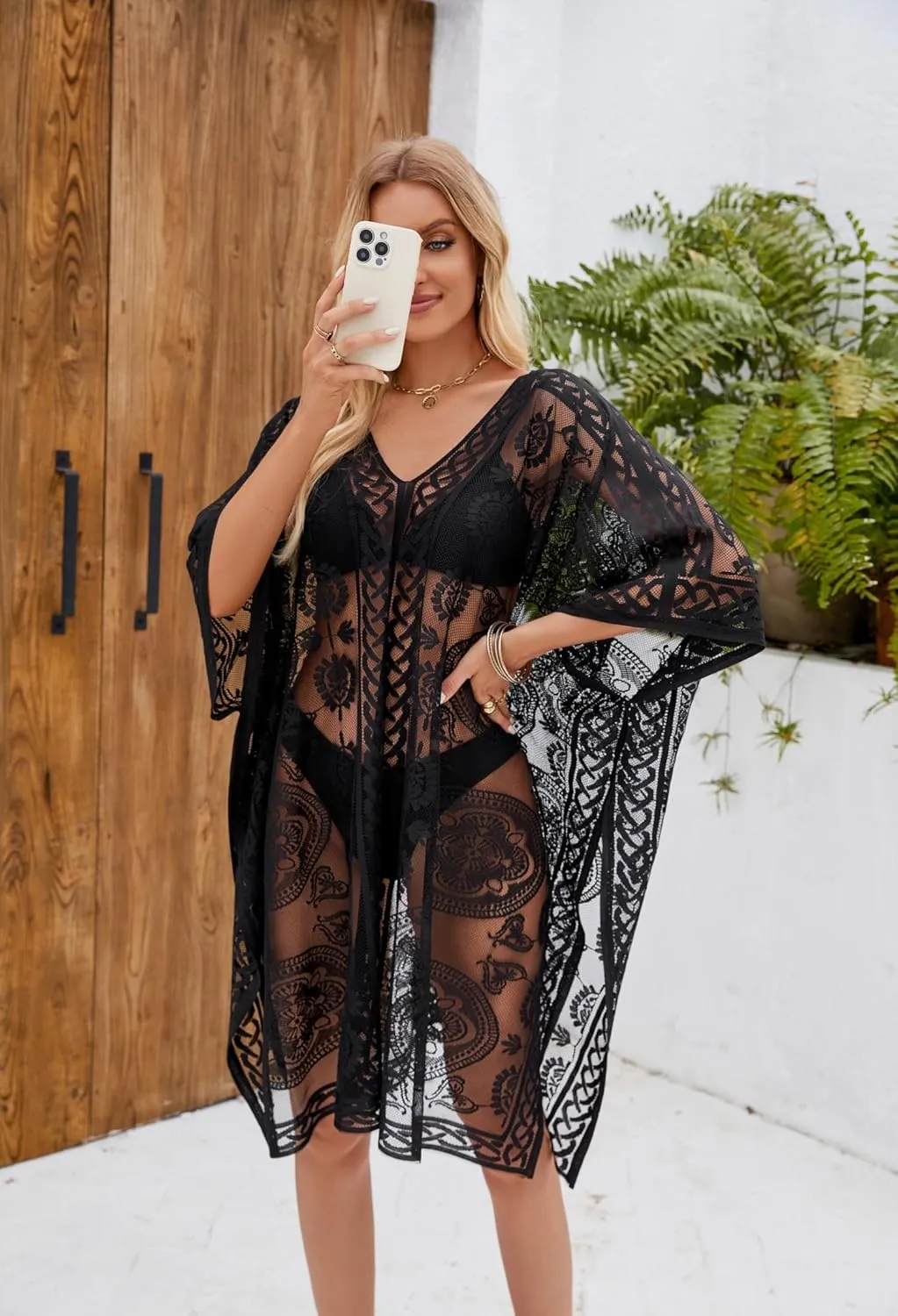 Sexy Elegant Lace Beach Cover Up for Women, Bathing Suit Cover Up, V-Neck Swimsuit Coverup for Poolside, Seaside and Party