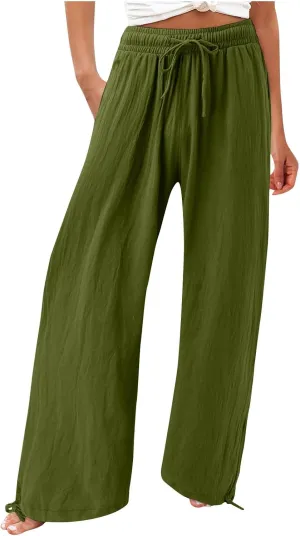 SHAOBGE Summer Pants for Women 2024 Womens Cotton Casual Loose Pants Comfy Work Pants with Elastic Trendy Pants