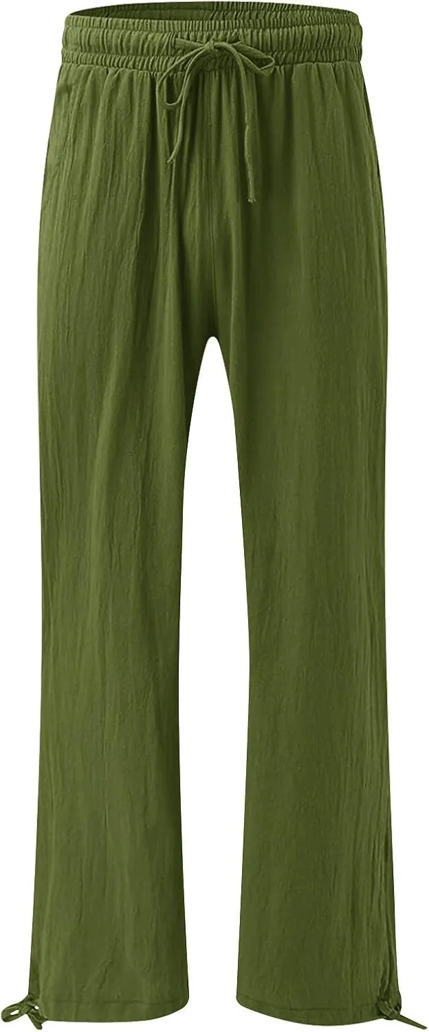 SHAOBGE Summer Pants for Women 2024 Womens Cotton Casual Loose Pants Comfy Work Pants with Elastic Trendy Pants