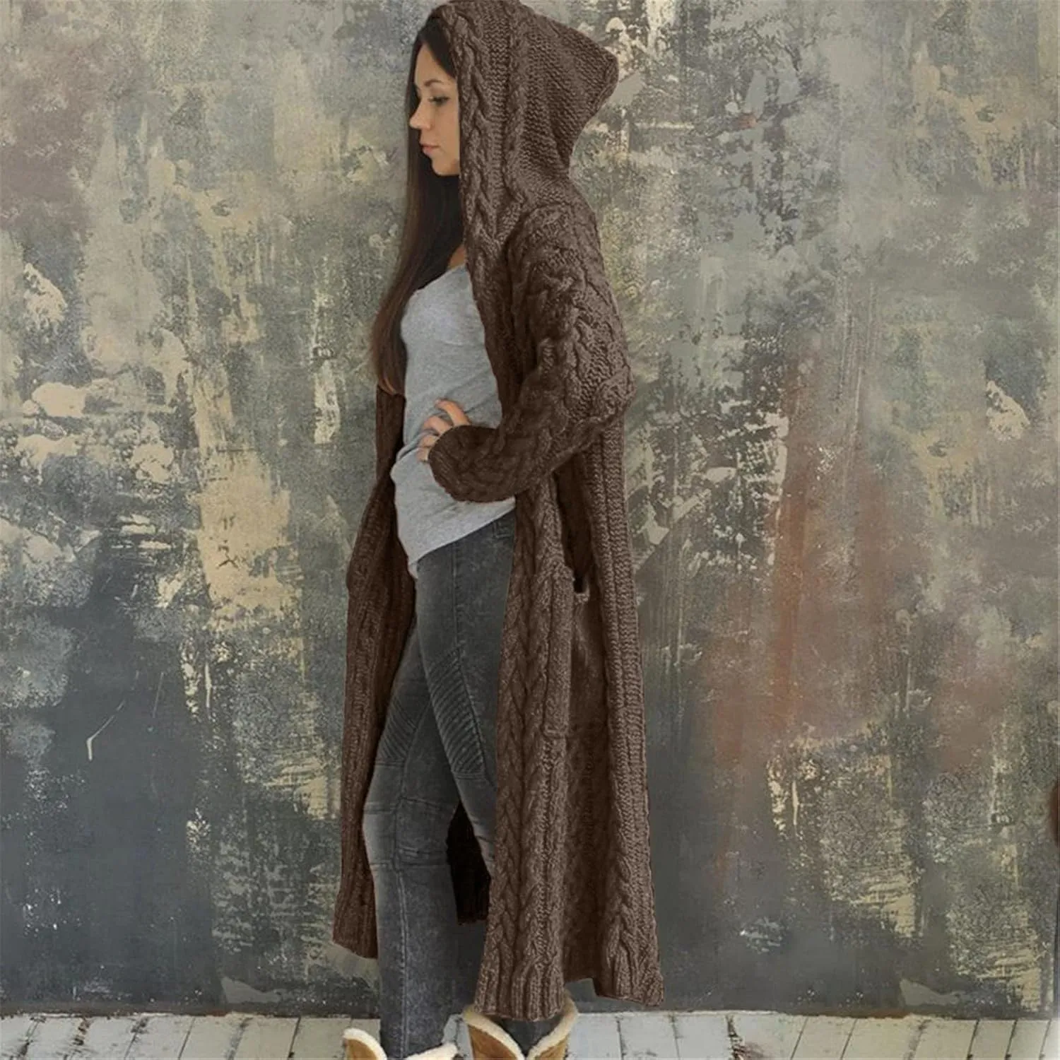 SHAOBGE Sweater Formal Coat Solid Solid Sweater Winter Long Knitted Pocket Loose Women Light Sweaters for Women Open