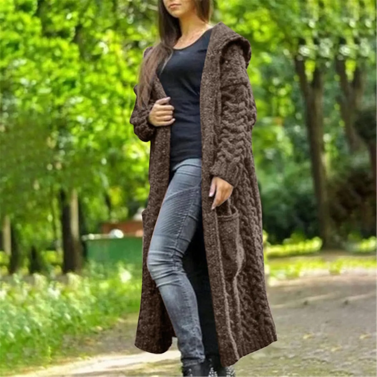 SHAOBGE Sweater Formal Coat Solid Solid Sweater Winter Long Knitted Pocket Loose Women Light Sweaters for Women Open