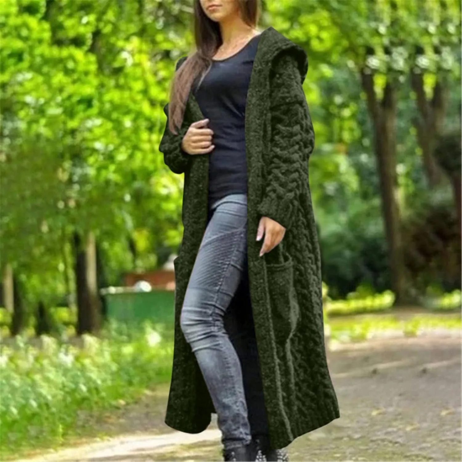 SHAOBGE Sweater Formal Coat Solid Solid Sweater Winter Long Knitted Pocket Loose Women Light Sweaters for Women Open