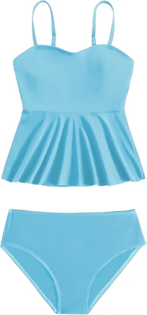 SHENHE Girl's 2 Piece High Waisted Ruffle Waffle Swimsuit Bathing Suit Bikini Sets