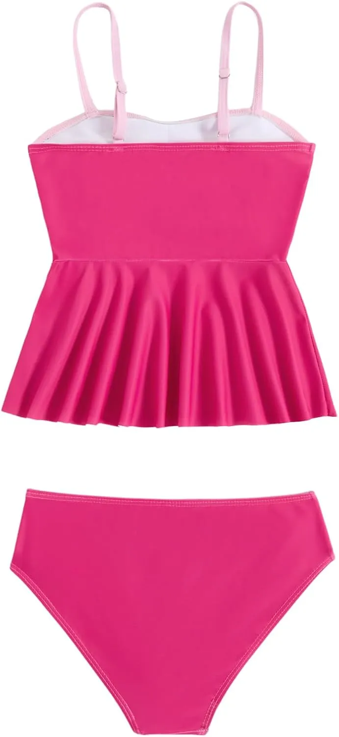 SHENHE Girl's 2 Piece High Waisted Ruffle Waffle Swimsuit Bathing Suit Bikini Sets