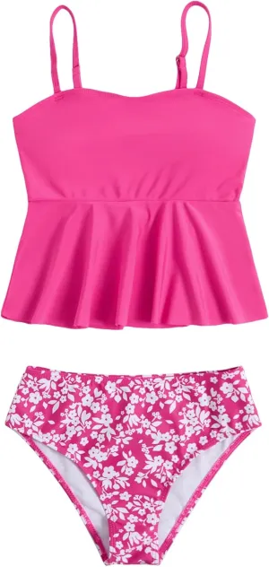 SHENHE Girl's 2 Piece High Waisted Ruffle Waffle Swimsuit Bathing Suit Bikini Sets