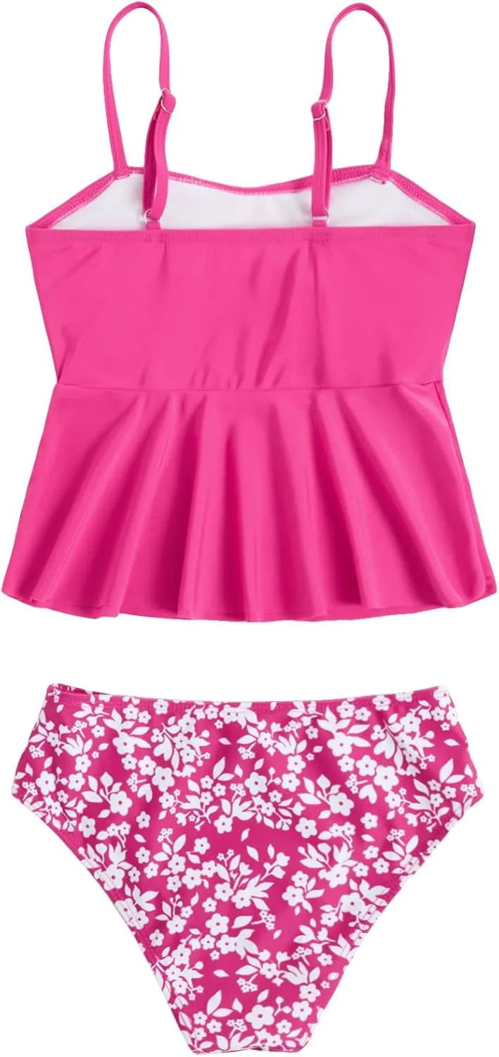 SHENHE Girl's 2 Piece High Waisted Ruffle Waffle Swimsuit Bathing Suit Bikini Sets