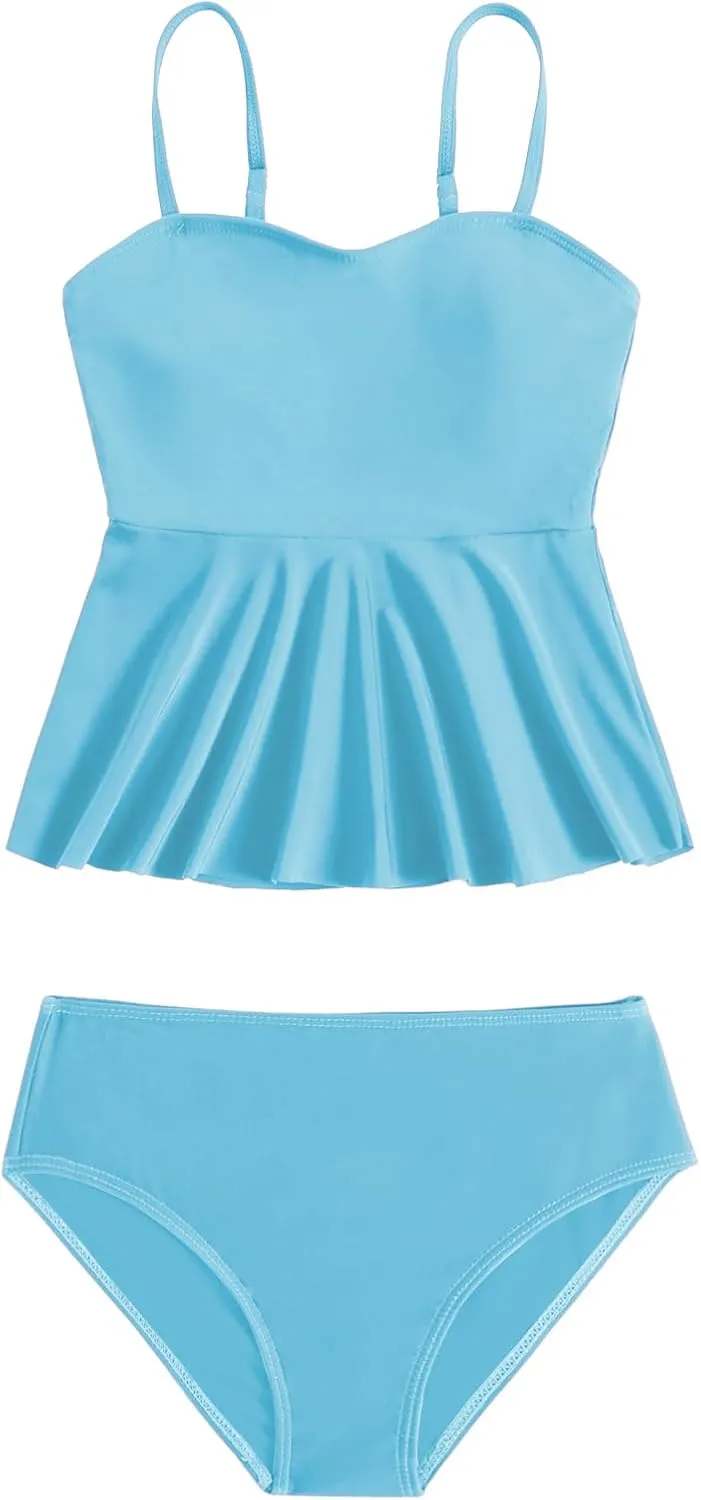 SHENHE Girl's 2 Piece High Waisted Ruffle Waffle Swimsuit Bathing Suit Bikini Sets