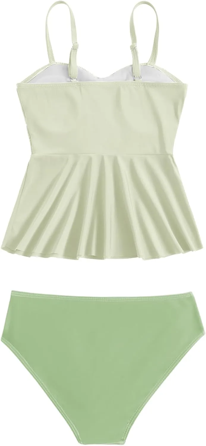 SHENHE Girl's 2 Piece High Waisted Ruffle Waffle Swimsuit Bathing Suit Bikini Sets