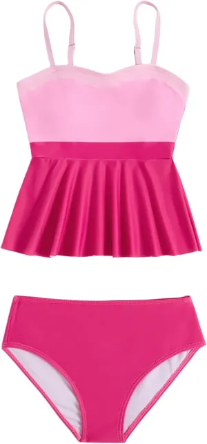 SHENHE Girl's 2 Piece High Waisted Ruffle Waffle Swimsuit Bathing Suit Bikini Sets