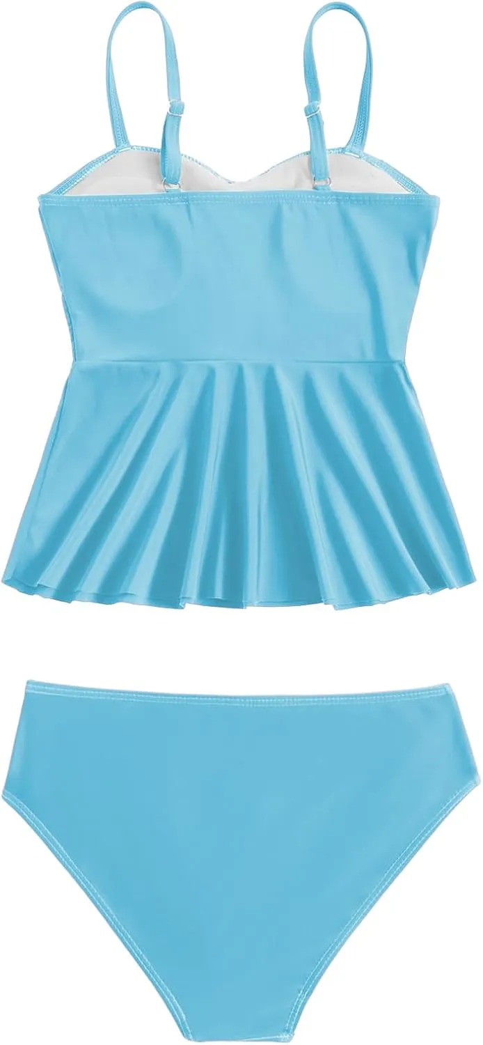 SHENHE Girl's 2 Piece High Waisted Ruffle Waffle Swimsuit Bathing Suit Bikini Sets