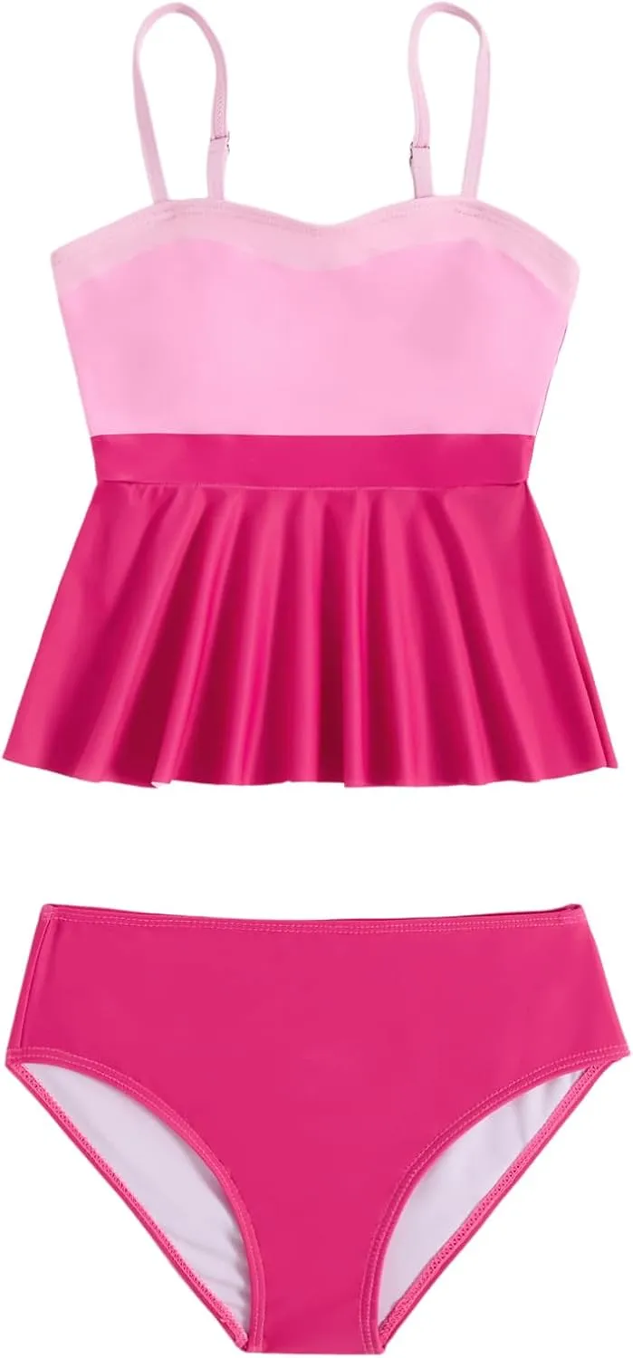 SHENHE Girl's 2 Piece High Waisted Ruffle Waffle Swimsuit Bathing Suit Bikini Sets