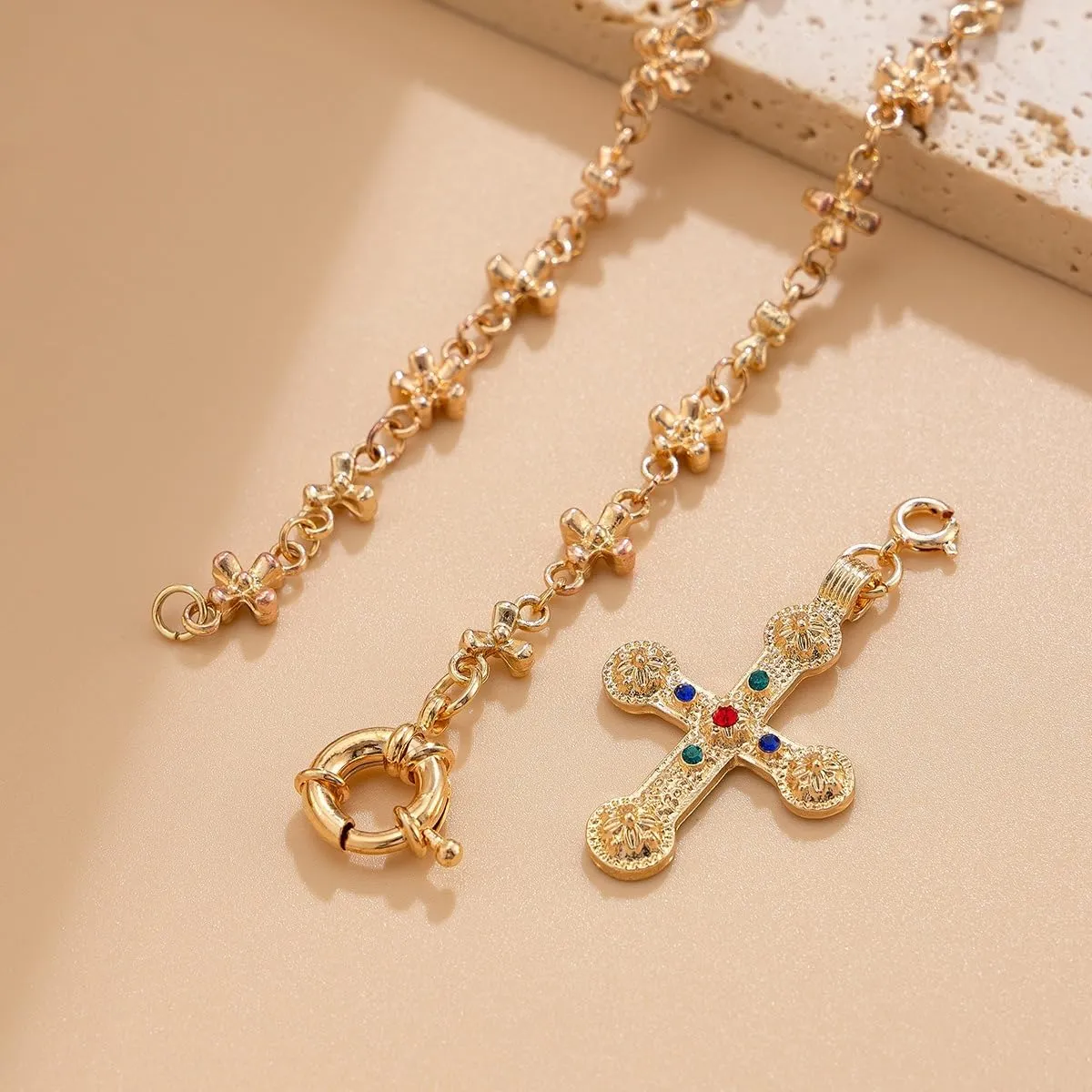 Shiny Cross Pendant Necklace for Women Fashion Molecule Chain necklace Statement Y2K Ins Party Jewelry
