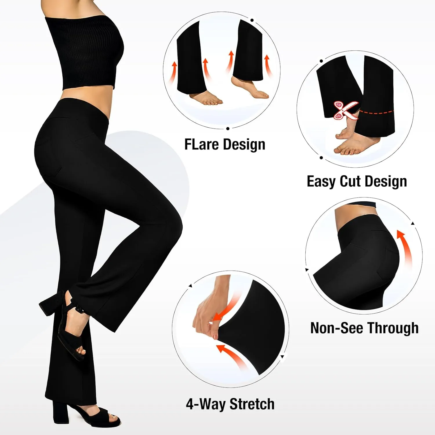 SINOPHANT Flare Leggings for Women, High Waisted Flared Leggings with Pockets for Women Bootcut Casual Workout Yoga Pants