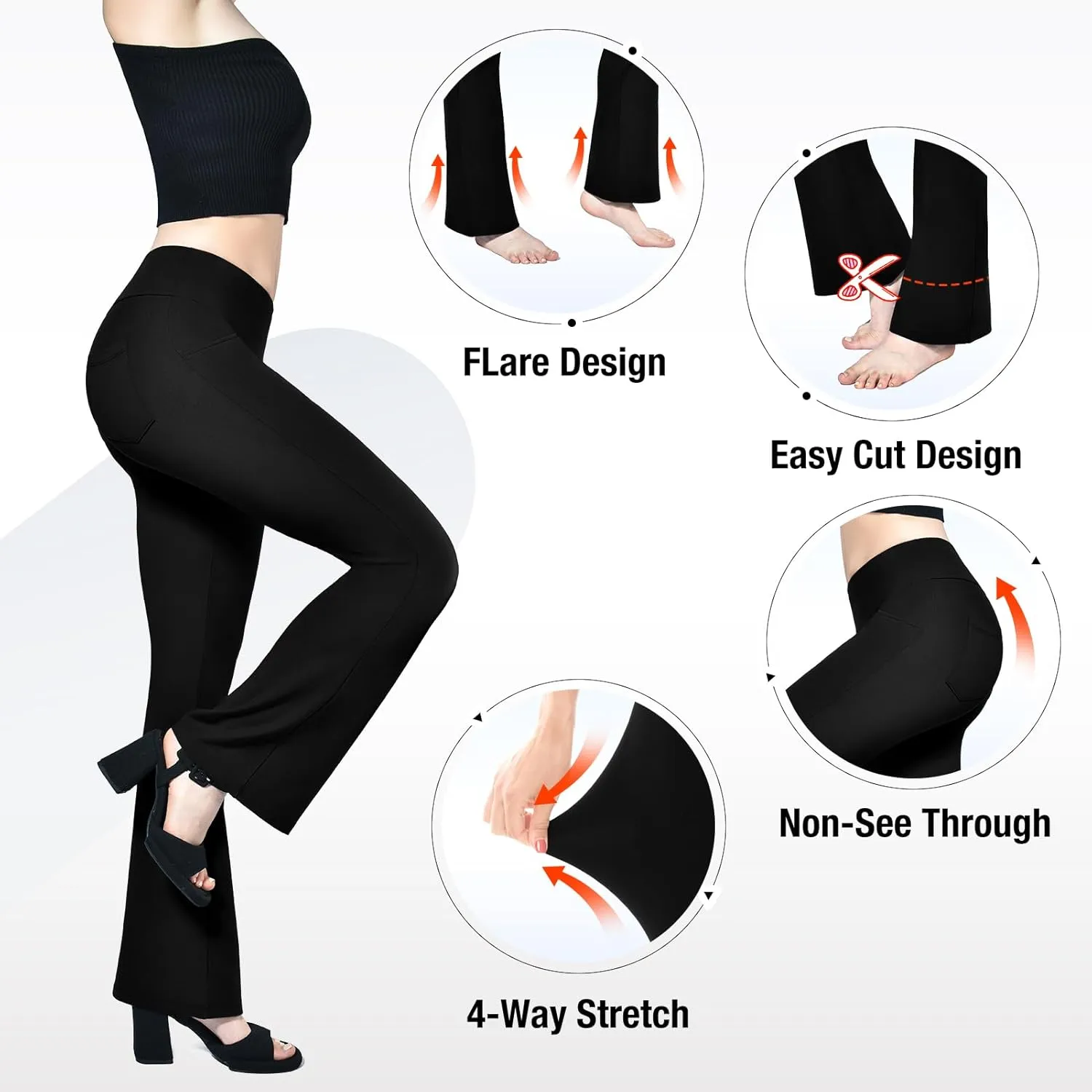 SINOPHANT Flare Leggings for Women, High Waisted Flared Leggings with Pockets for Women Bootcut Casual Workout Yoga Pants