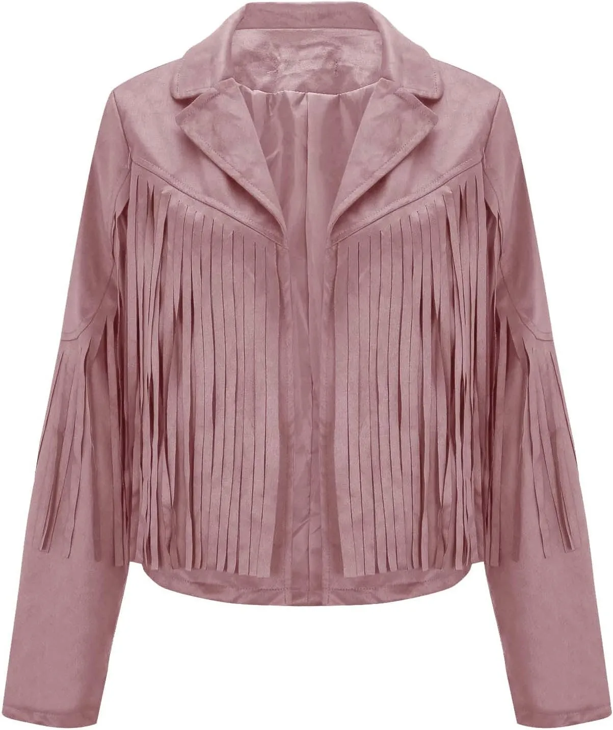 Sinzelimin Women's Fringe Coat Faux Suede Leather Cowboy Cropped Coats Long Sleeves Lapel Packwork Tassels Cardigan Jacket