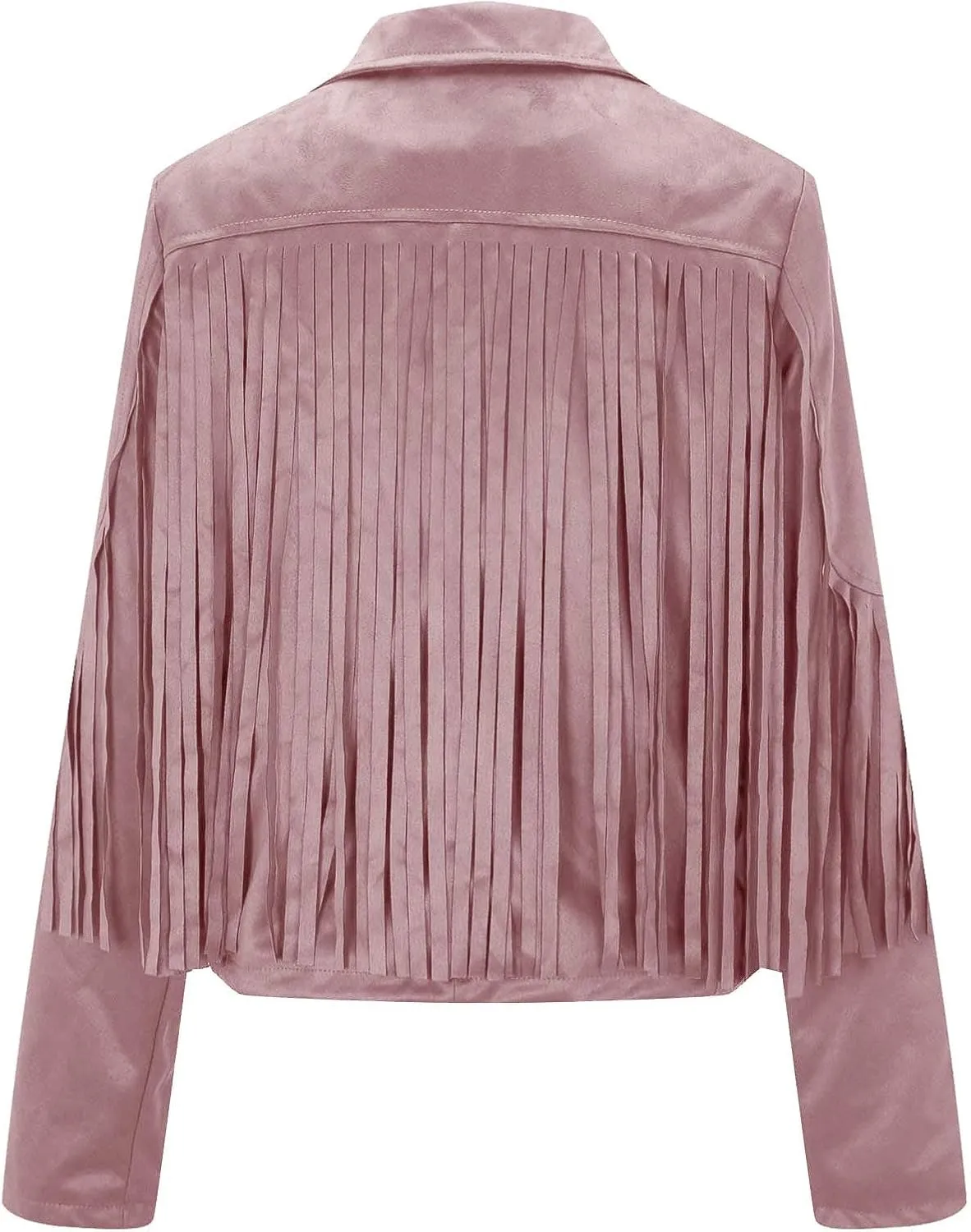 Sinzelimin Women's Fringe Coat Faux Suede Leather Cowboy Cropped Coats Long Sleeves Lapel Packwork Tassels Cardigan Jacket