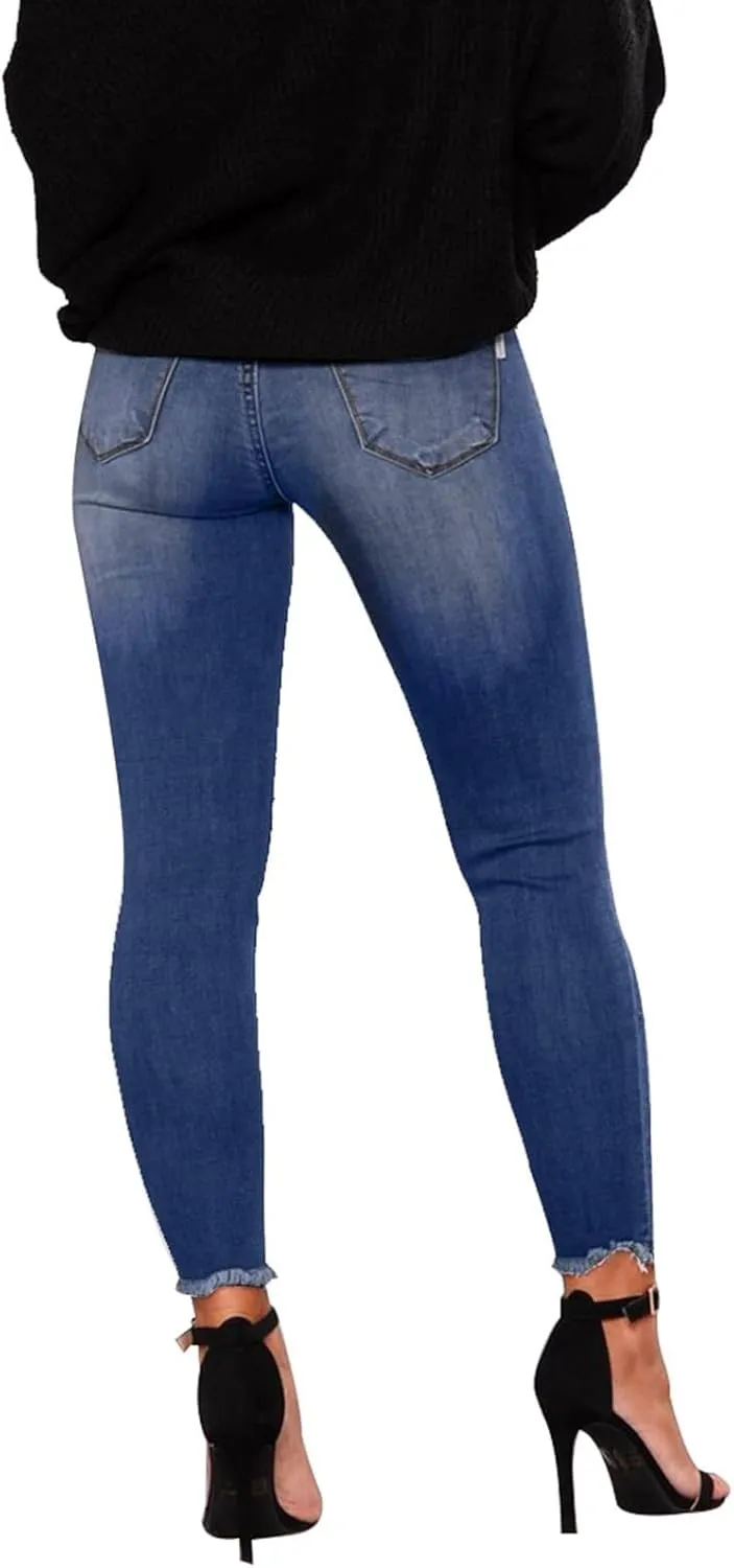 Skinny Jeans for Women Trendy Destroyed Ripped Stretchy High Waisted Jeans Casual Tummy Control Button Denim Pants