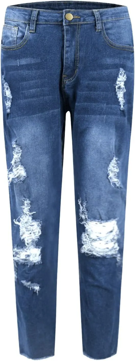 Skinny Jeans for Women Trendy Destroyed Ripped Stretchy High Waisted Jeans Casual Tummy Control Button Denim Pants