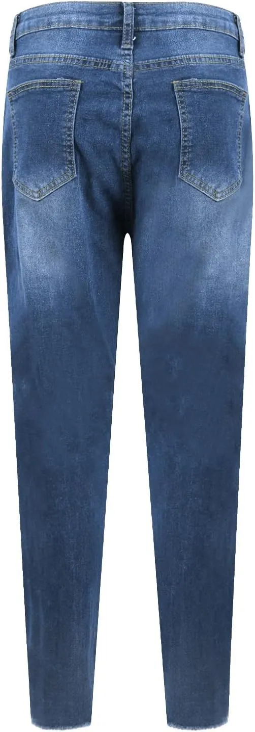Skinny Jeans for Women Trendy Destroyed Ripped Stretchy High Waisted Jeans Casual Tummy Control Button Denim Pants